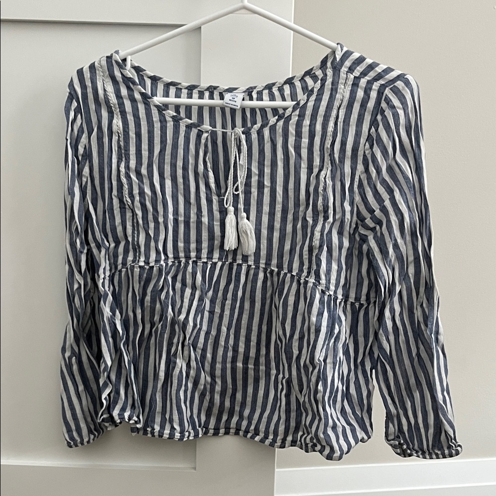Old Navy Striped Blouse with Tassel Tie - Navy & White